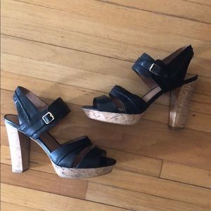 MRKT Black Leather Open Toed Heeled Sandals